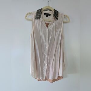 Sleeveless Sequin Collar Button-Front Silk Top - Blush by Elizabeth and James
